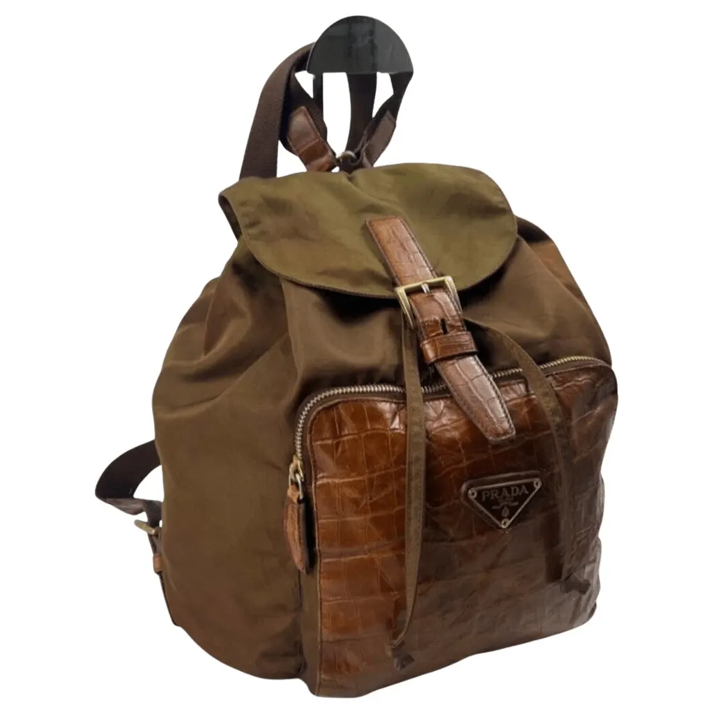 Prada Crocodile-Embossed Leather Brown Very good - Front View