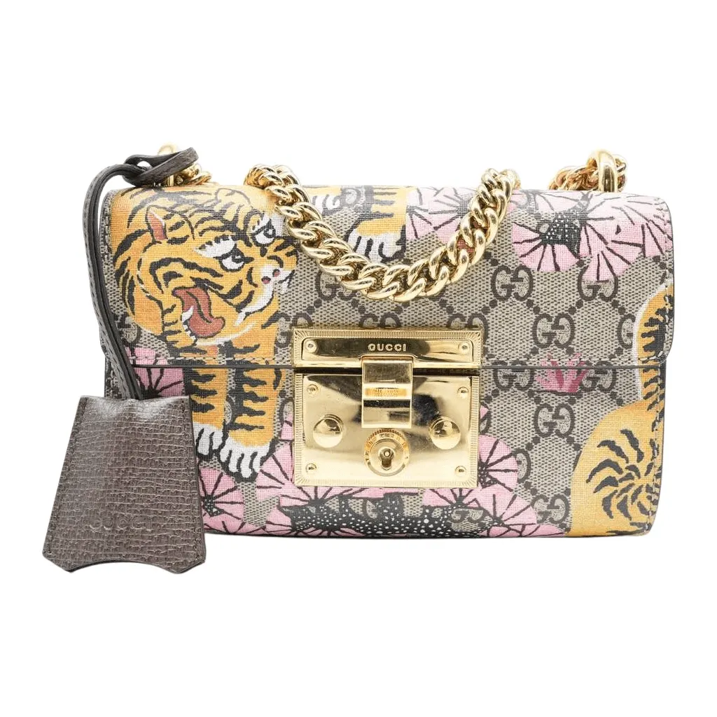 Gucci Multicolor GG supreme Padlock Bengal Print GG Coated Canvas Small Shoulder Bag MultiColor Canvas Good - Front View