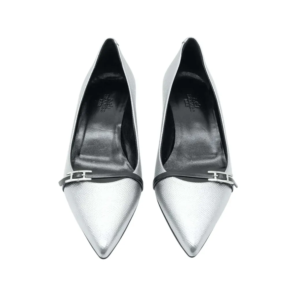 Hermès Ballet Flats Silver Size 36 Silver Leather Good - Front View