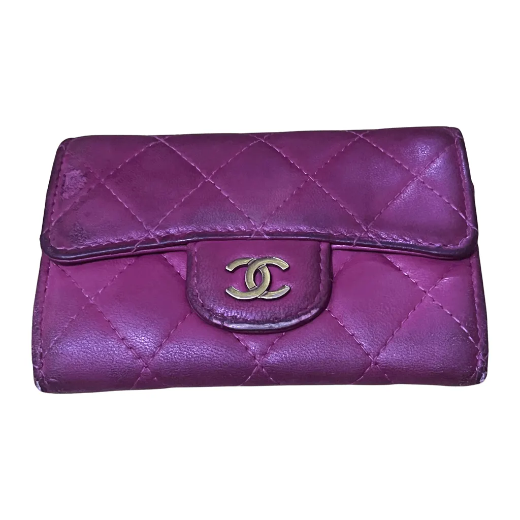 Chanel Card Holder Pink Leather Good - Front View