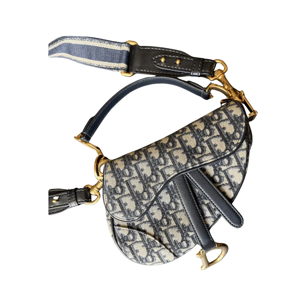 Dior Saddle Mini Navy Cotton Very good - Front View
