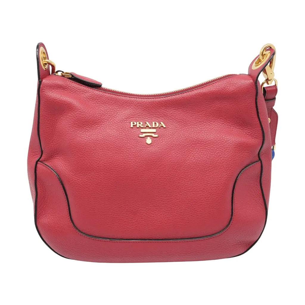 Prada Red Vitello Daino Leather Crossbody Bag Red Leather Good - Front View