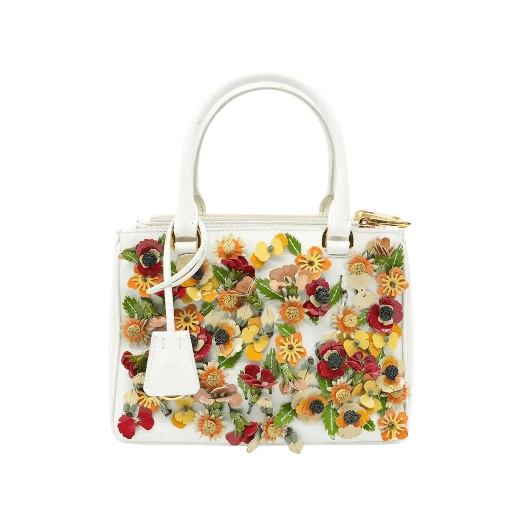 Prada White Saffiano Small Double-Zip Garden Galleria Tote White Fair - Front View