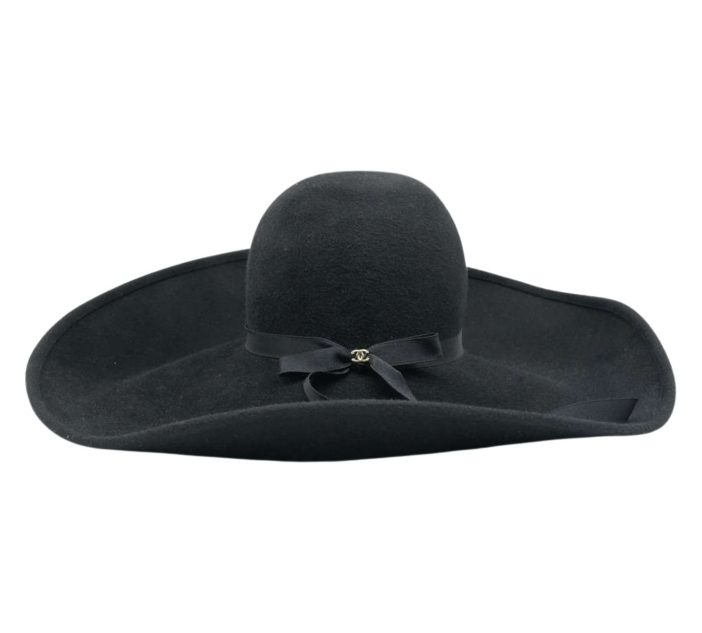 Chanel Black Wide-Brim Hat with Bow