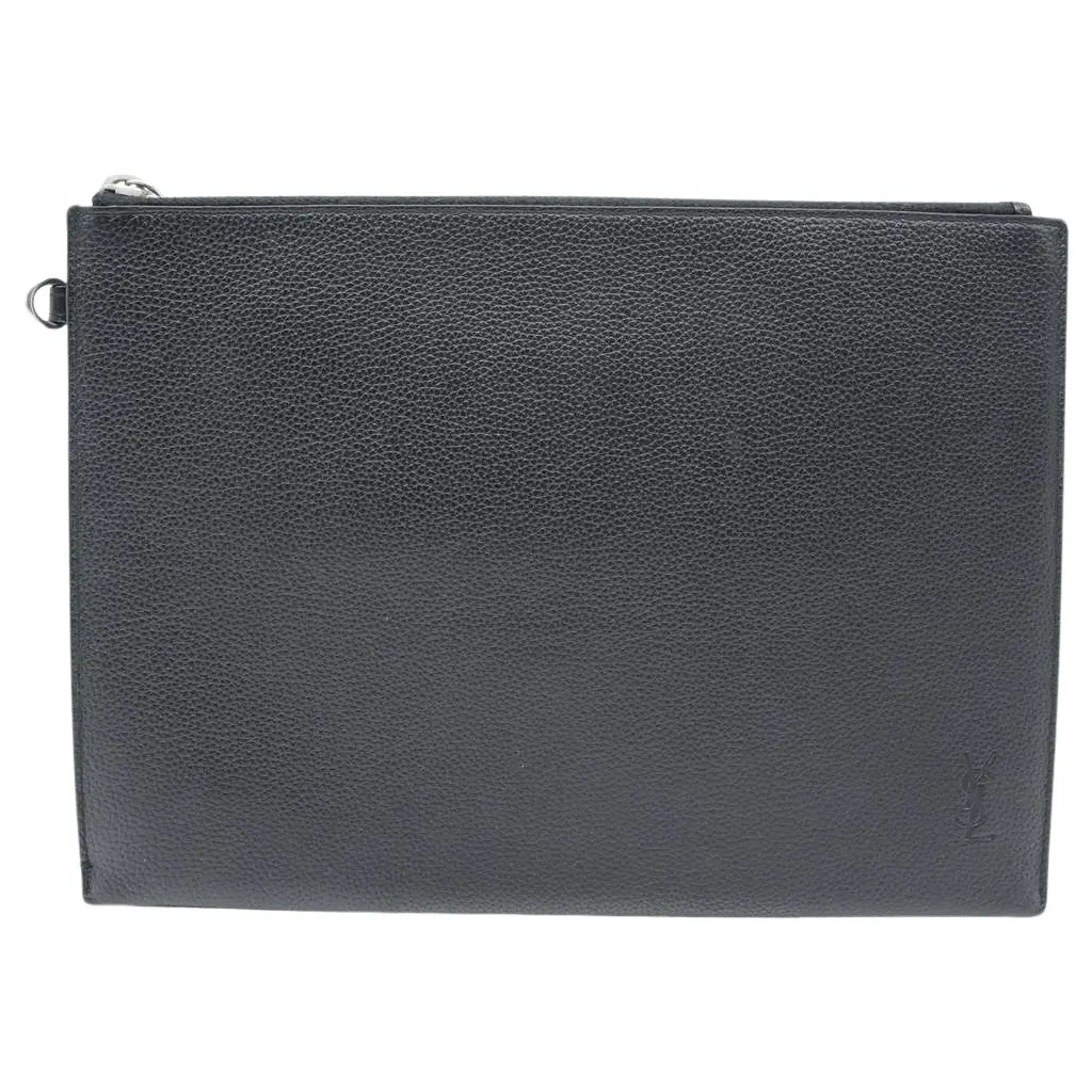 Saint Laurent Cassandre Leather Tablet Case Black Fair - Front View