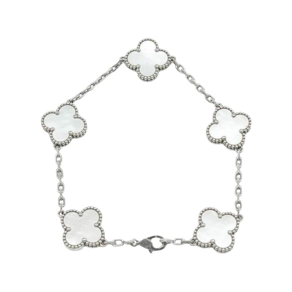 Van Cleef & Arpels Vintage Alhambra 5 Motifs Bracelet Pearl 18K White Gold VCARF48400