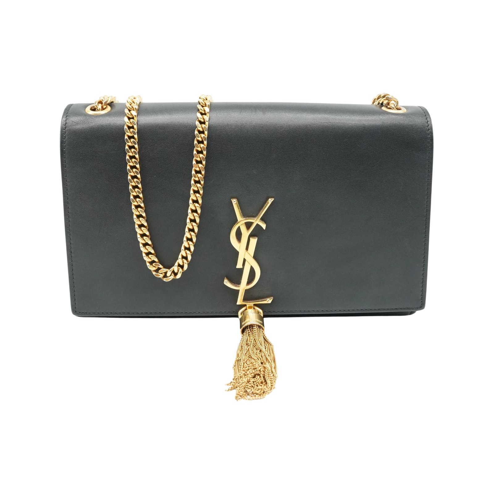 Saint Laurent YSL Black Leather Kate Small Tassel Wallet Chain Bag