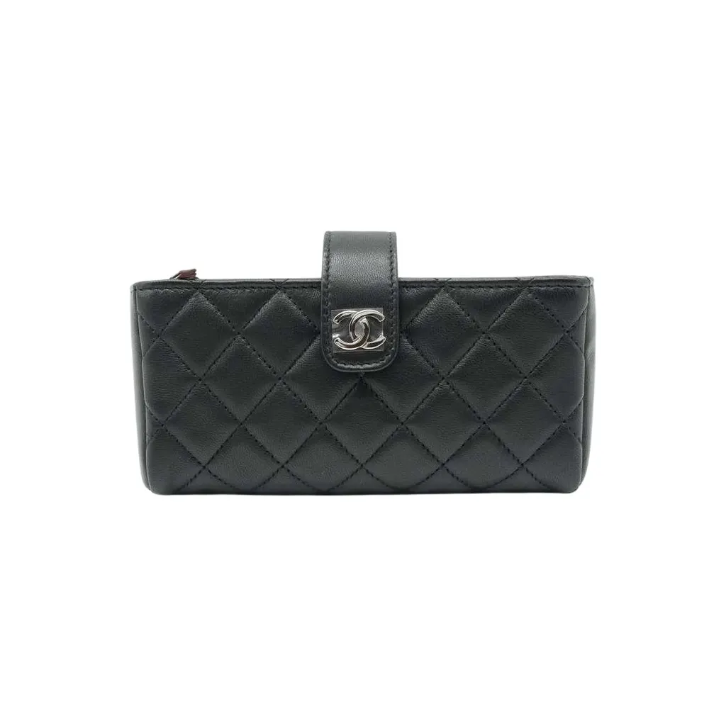 Chanel Black Quilted Leather Reissue CC Phone Pouch Black Leather Good - Front View