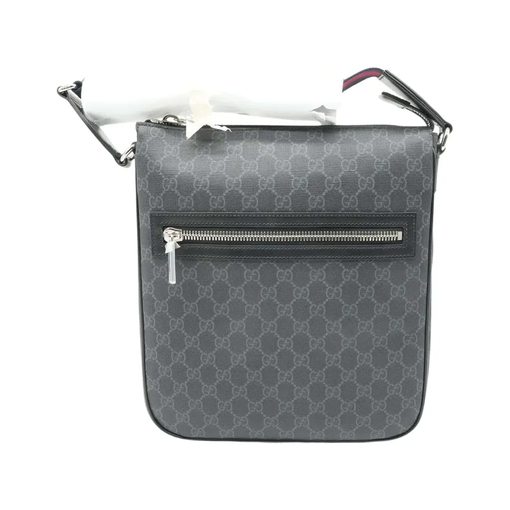 Gucci GG Black Small Messenger Bag Grey Canvas Very good - Front View