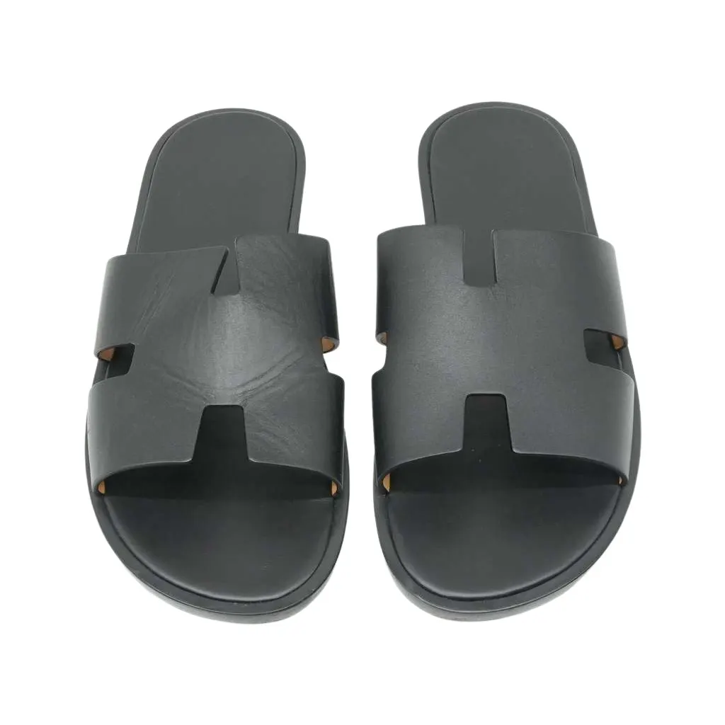 Hermès Oran Sandals Size 43 Black Black Leather Fair - Front View