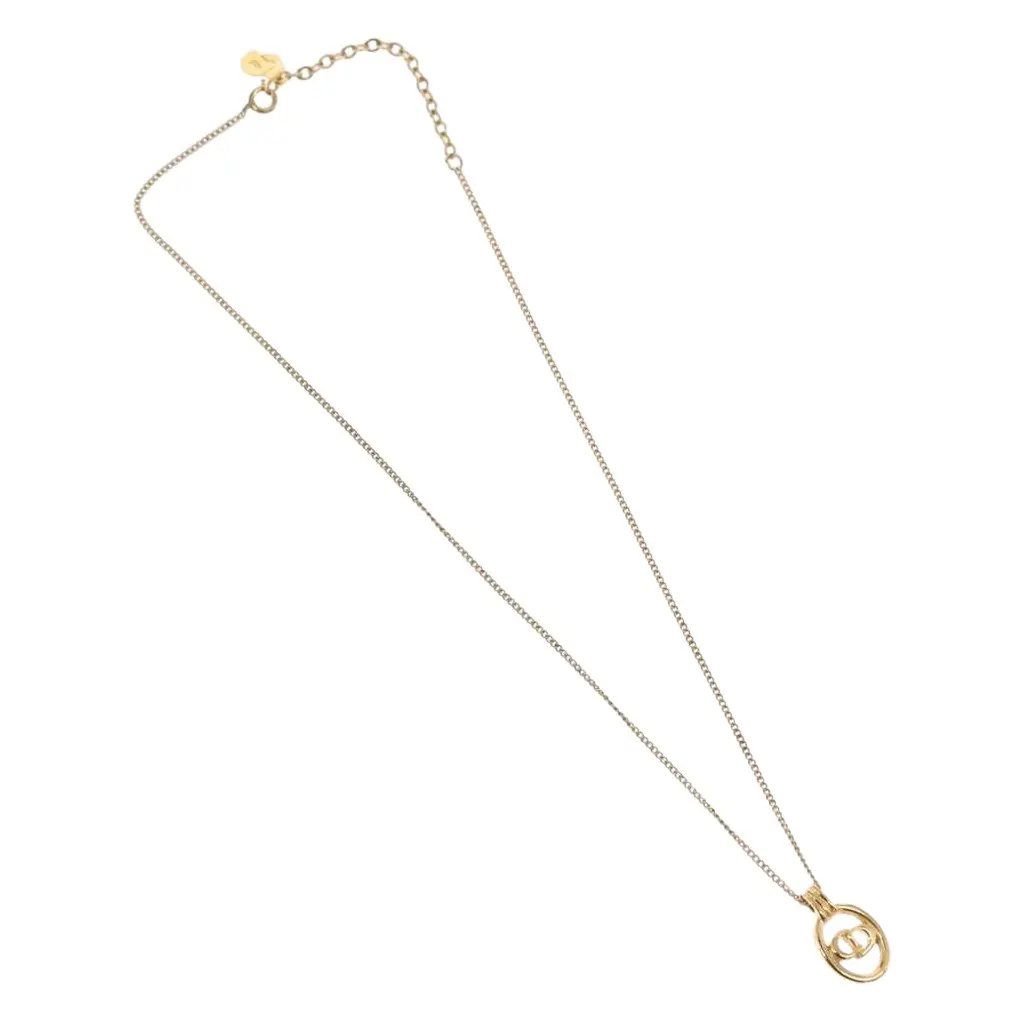 Dior CD Round Pendant Necklace Gold Metal Good - Front View