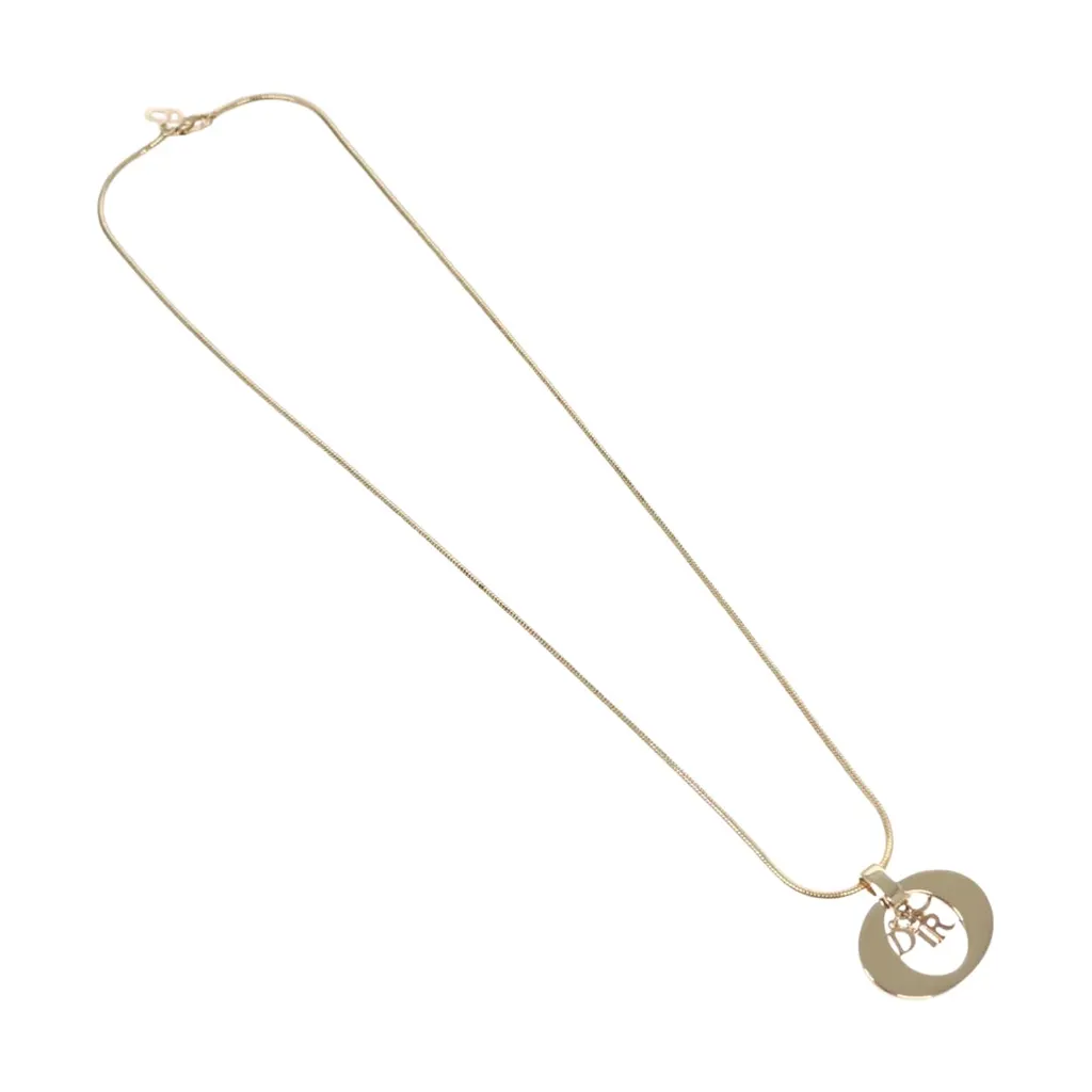 Dior Logo Pendant Necklace Gold Metal Good - Front View