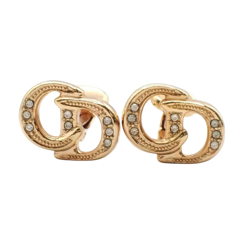 Dior CD logo clip earrings Gold Good - Front View