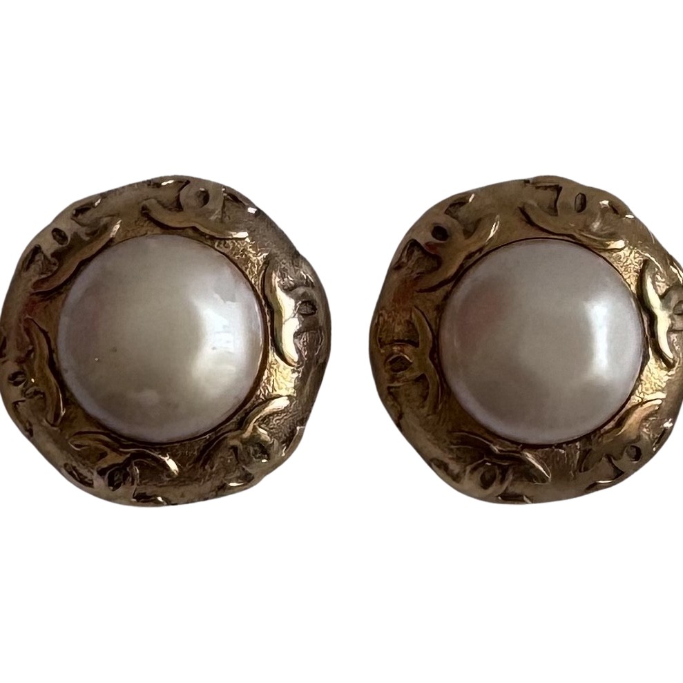 Chanel Faux Pearl CC Earrings