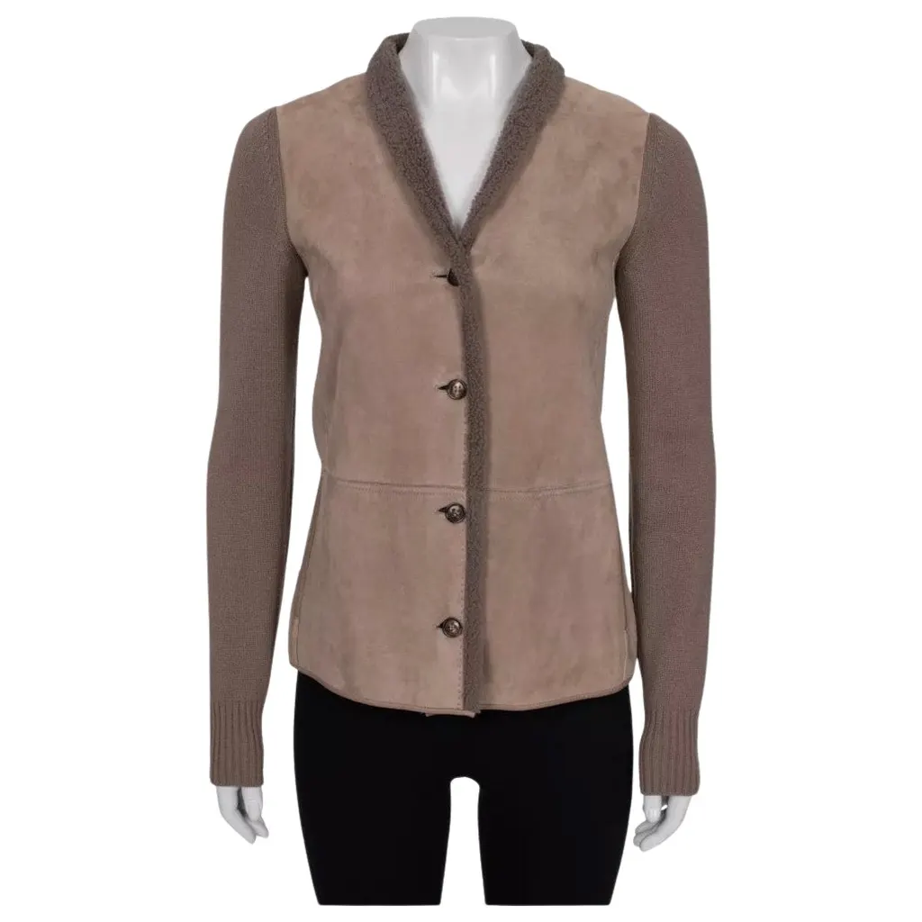 Loro Piana Luxe Lambskin Cardigan \ Brown Cotton Very good - Front View
