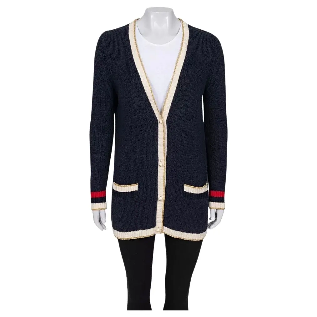 Gucci Straight Embroidered Cardigan Red Cotton Very good - Front View