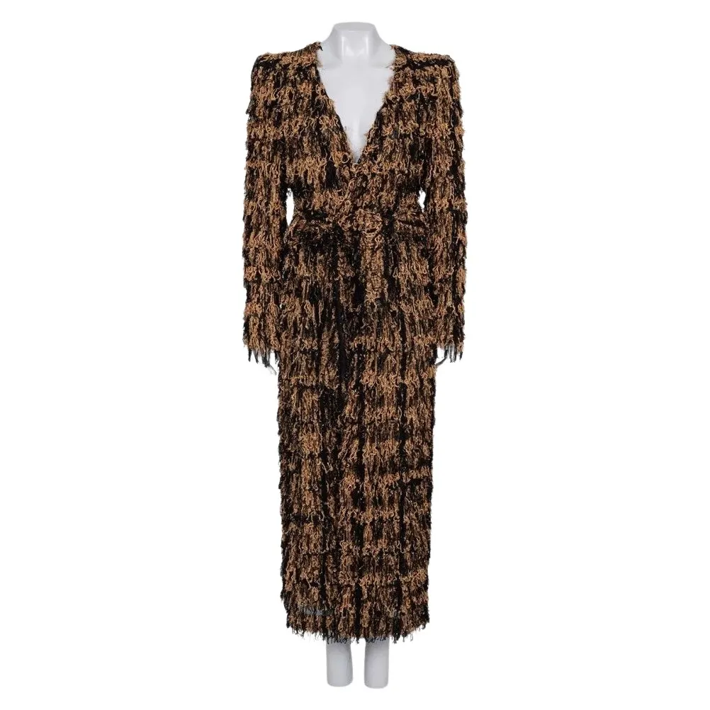 Balmain Long Cardigan with Luxurious Fringe Black Silk Very good - Front View