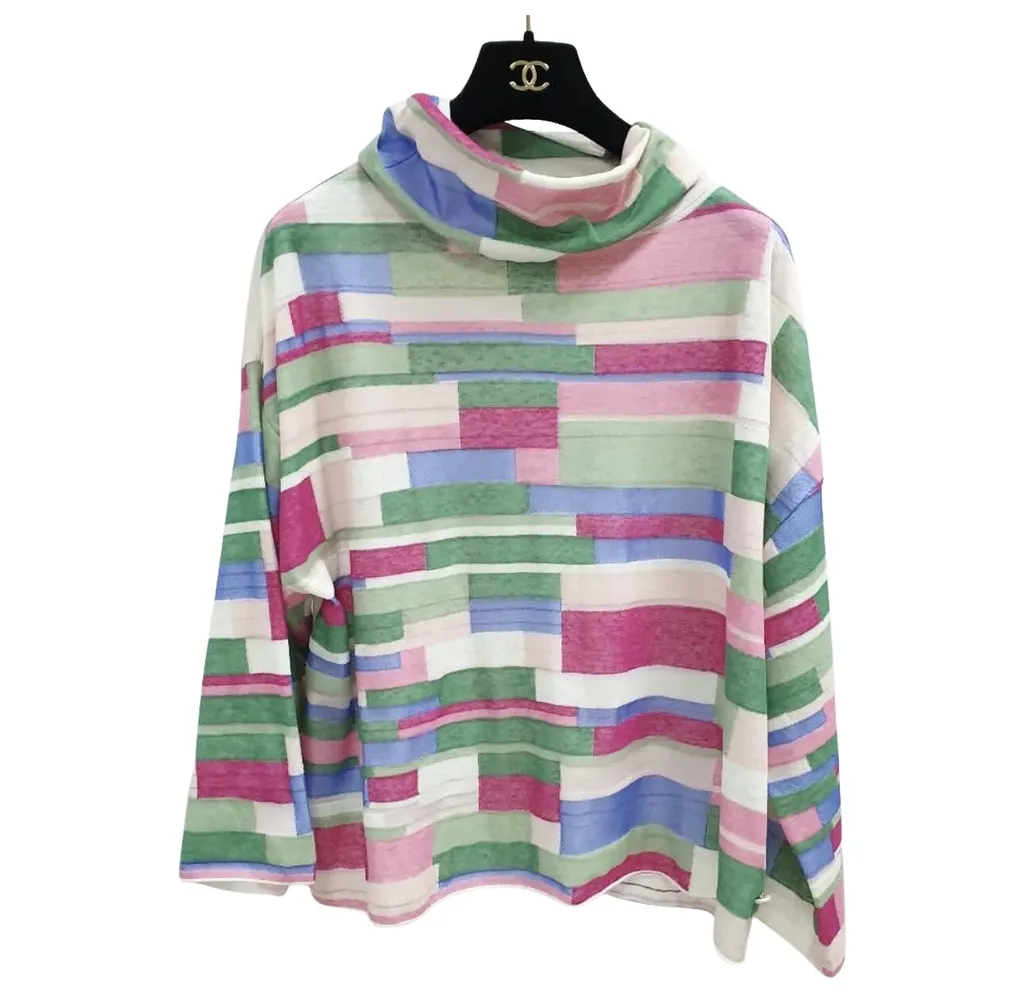 Chanel Abstract Printed Knit Turtleneck Top MultiColor Cotton Very good - Front View
