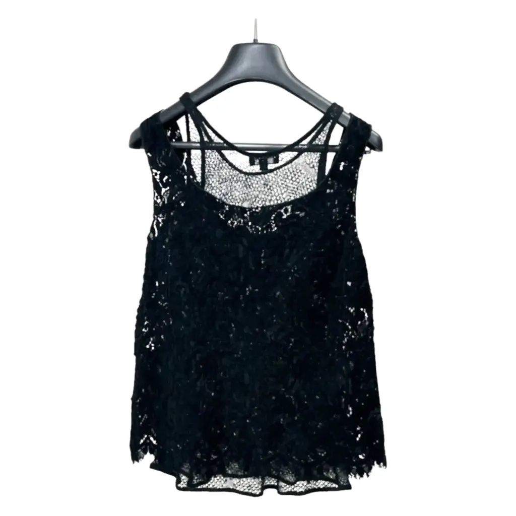 Chanel COCO Button Rayon Layered Lace Red Lace Very good - Front View