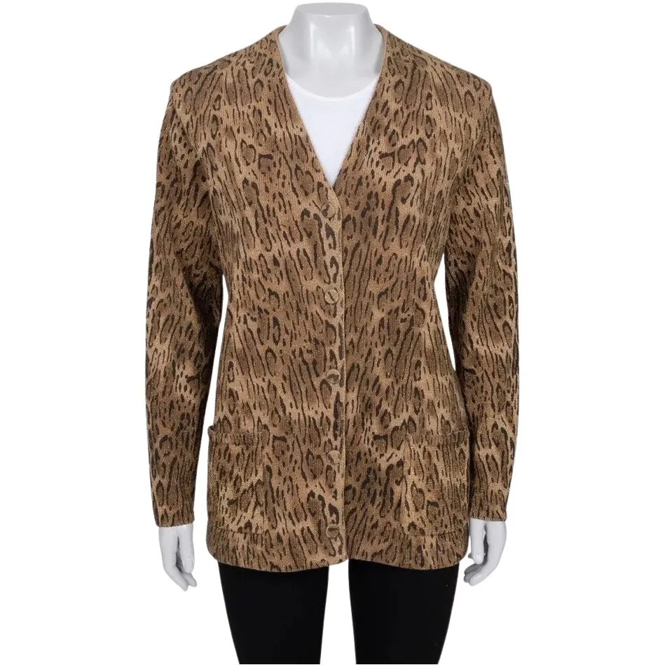 Saint Laurent Luxurious Animal Print Blend Cardigan Black Wool Very good - Front View