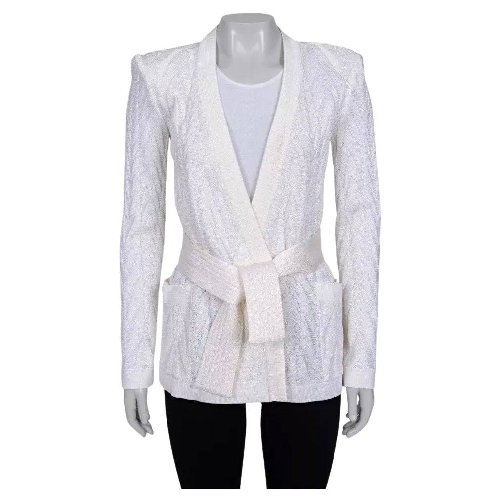 Balmain Wrap Cardigan with Belt White Very good - Front View