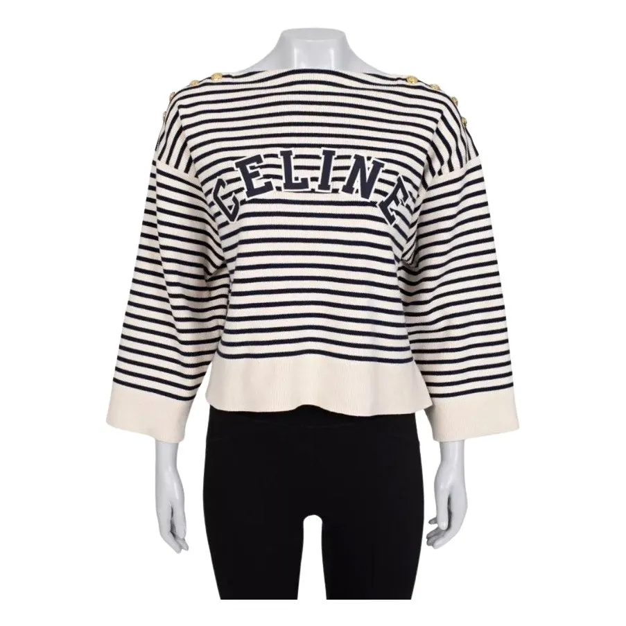 Celine Striped Oversize Knit Jumper Sweater Red Cotton Very good - Front View