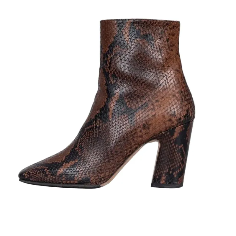 Jimmy Choo Animal-Print Leather Ankle Boots Sz 37 Pre-owned Brown Leather Good - Front View