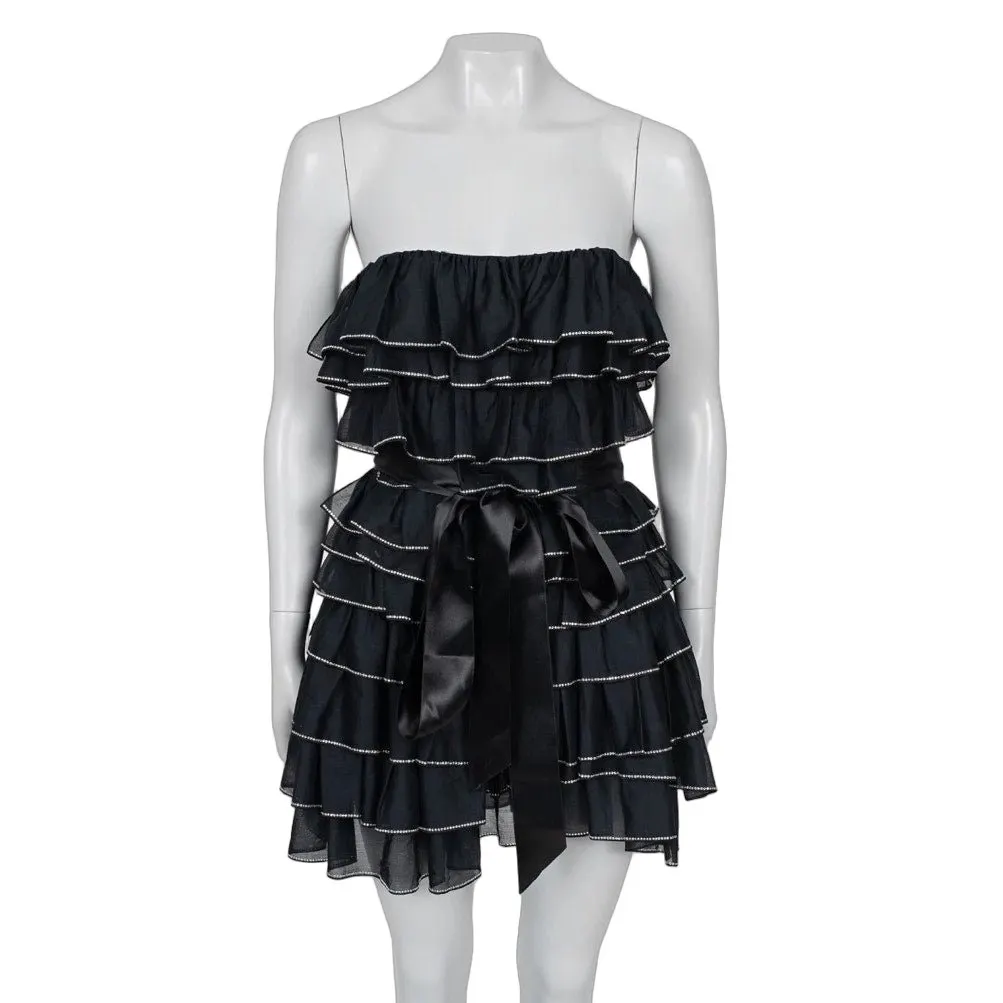 Alexandre Vauthier Alexandre Vauthier Black Crystal Ruffle Mini Dress FR38 pre-owned Black Cotton Never worn - Front View