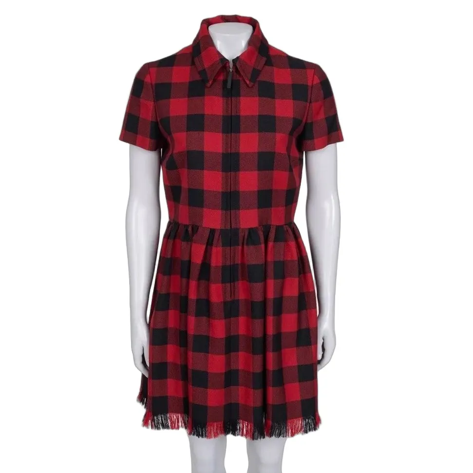 Dior Christian Dior Red Plaid Wool Dress - Size IT44 pre-owned Red Wool Good - Front View