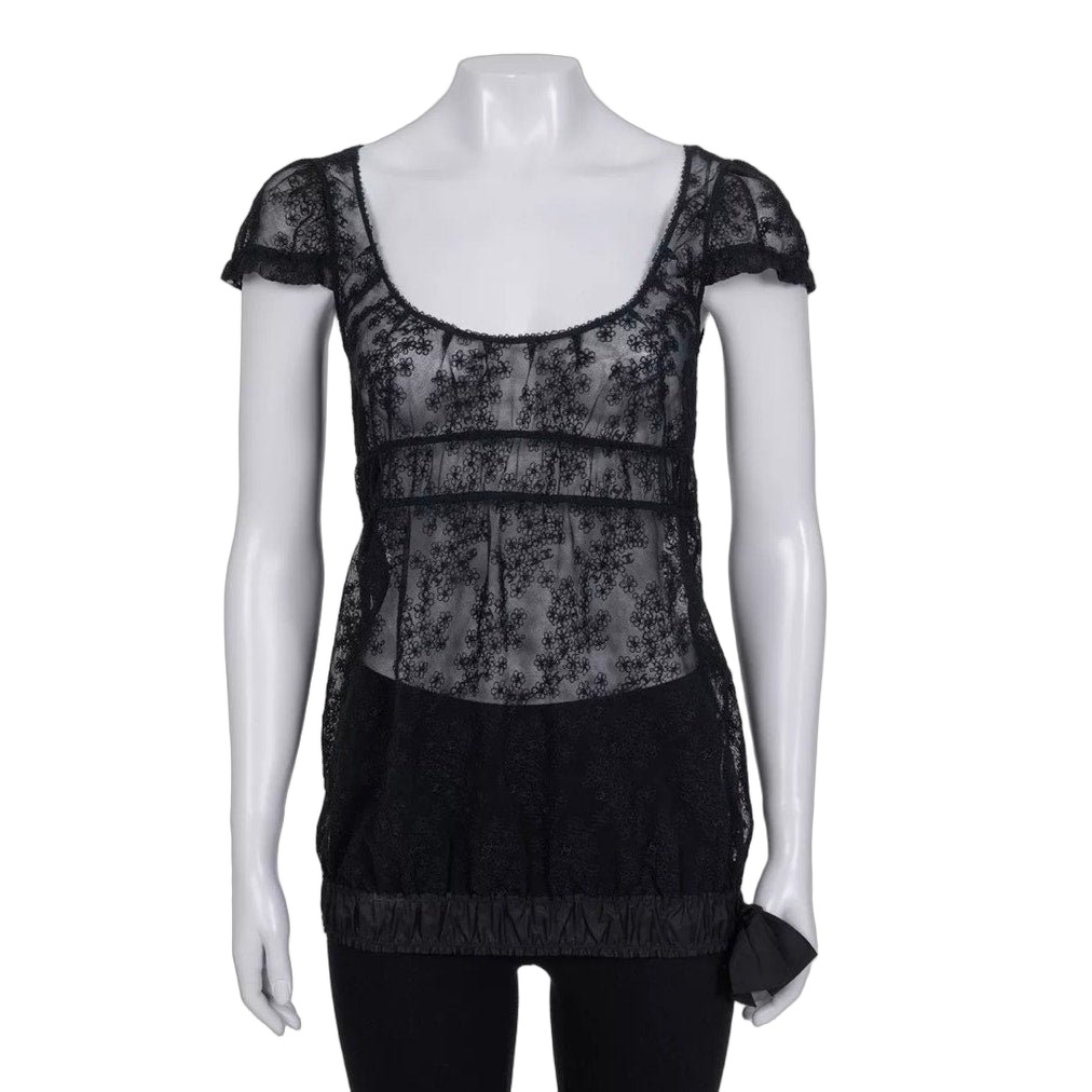 Chanel Chanel Elegant Black Lace Top with Bow - Size S / FR36 Pre-owned