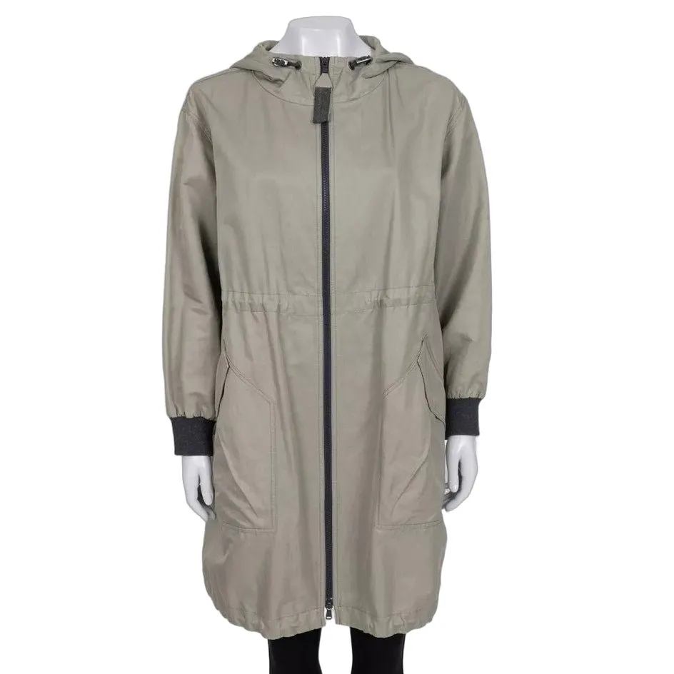 Brunello Cucinelli Green Hooded Coat - IT40/S Pre-owned Green Cotton Good - Front View