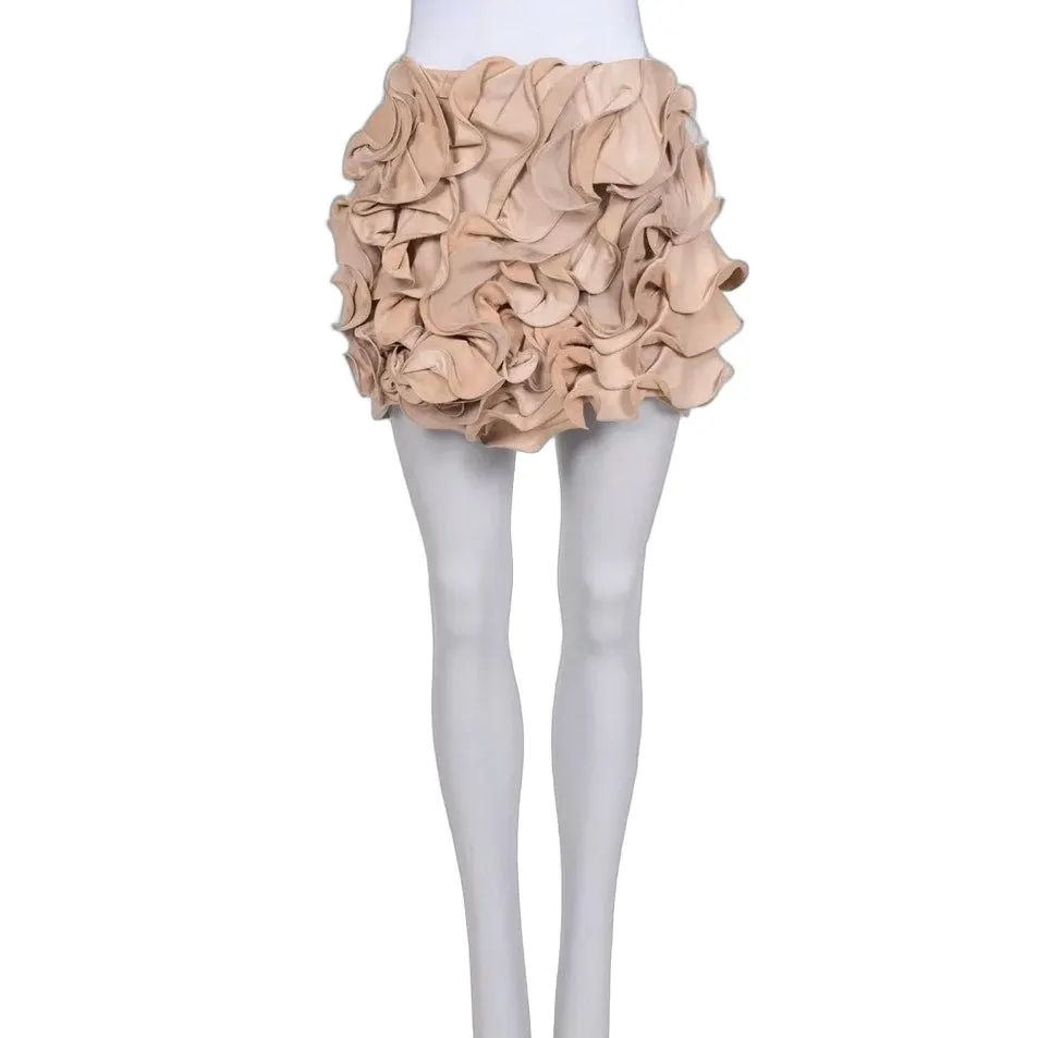Valentino Beige Leather & Silk Mini Skirt Size M Pre-owned Beige Leather Good - Front View