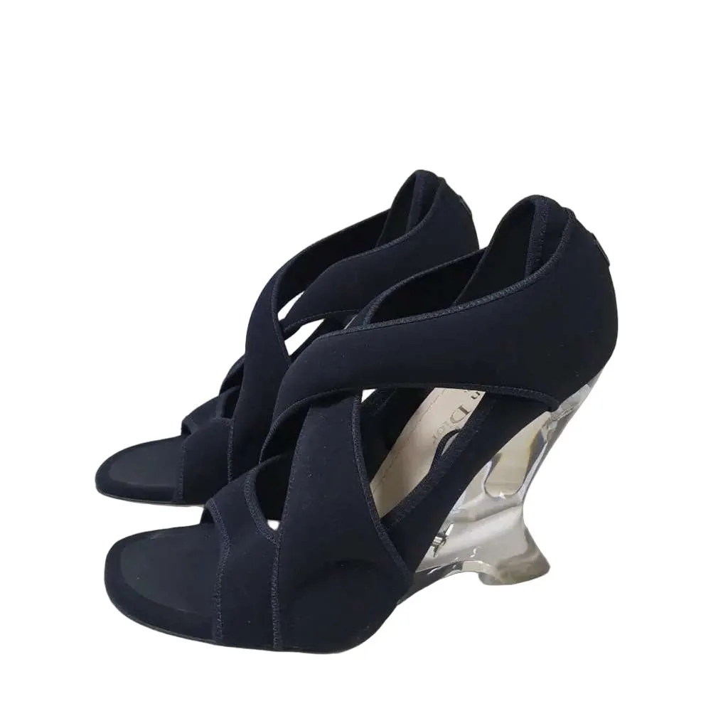 Dior Christian Neoprene Strappy Sandals Black Leather Very good - Front View