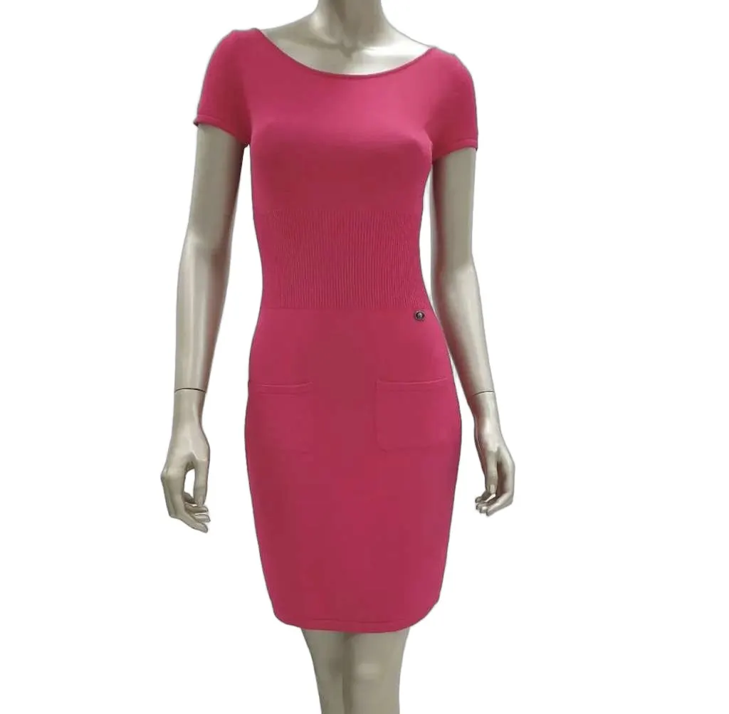 Chanel 2010 Knit Midi Sweater Dress Pink Cotton Very good - Front View