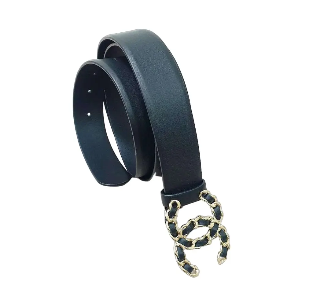 Chanel Lambskin Chain CC Belt Black Very good - Front View