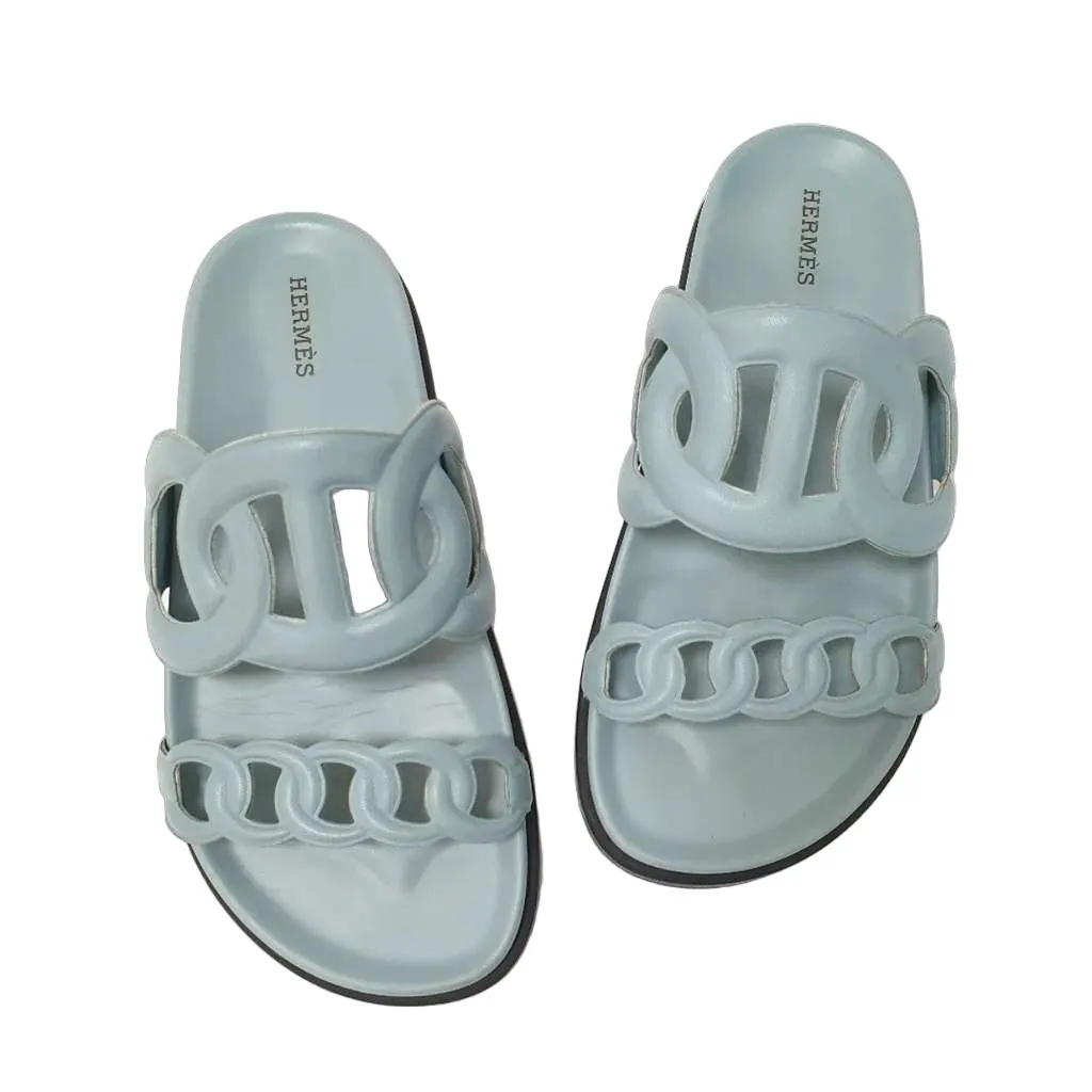 Hermès Extra Sandals Flip Flops Blue Leather Very good - Front View