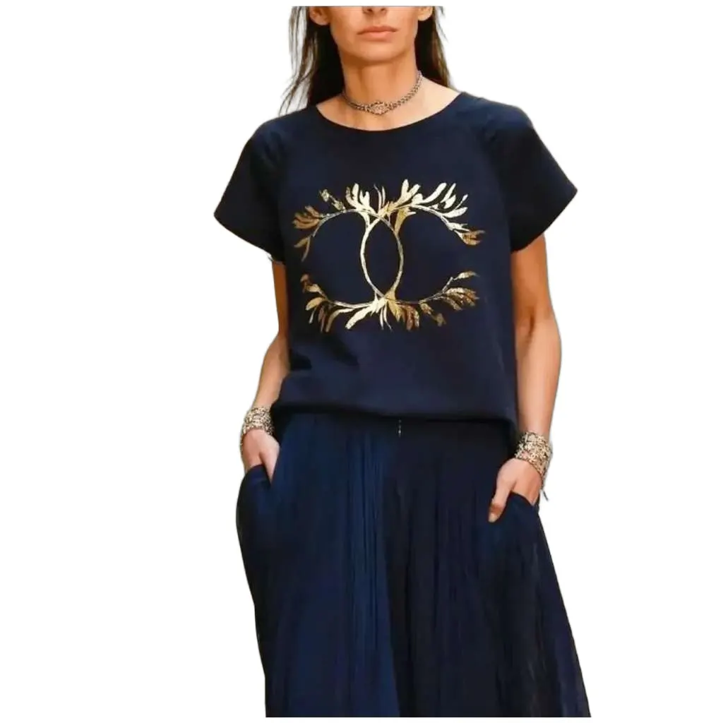 Chanel Grecian Goddess CC Print T Blue Cotton Very good - Front View