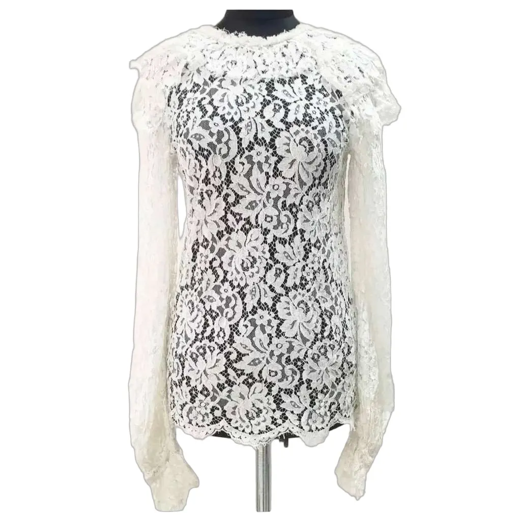 Chanel Floral Lace Blouse White Lace Very good - Front View