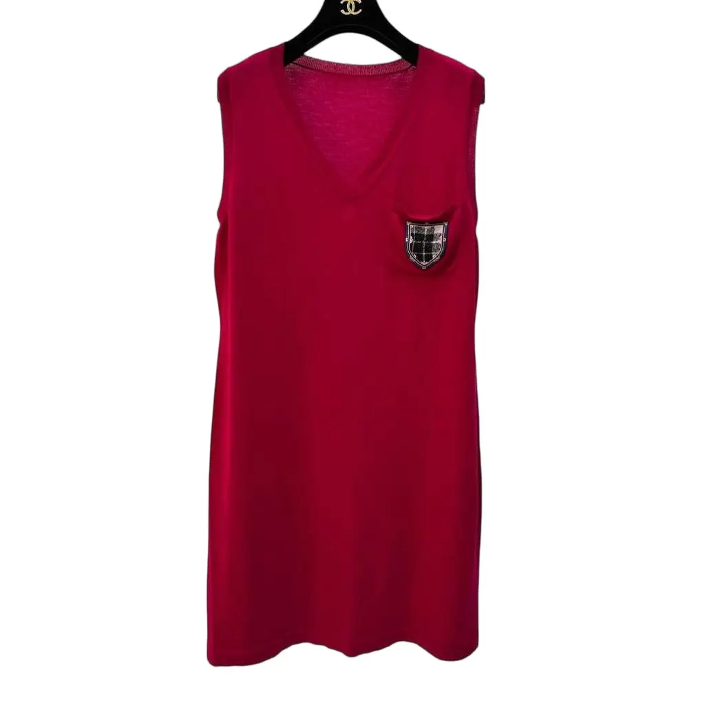 Chanel 2013 Crest Patch Sweater Tunic Red Cotton Very good - Front View