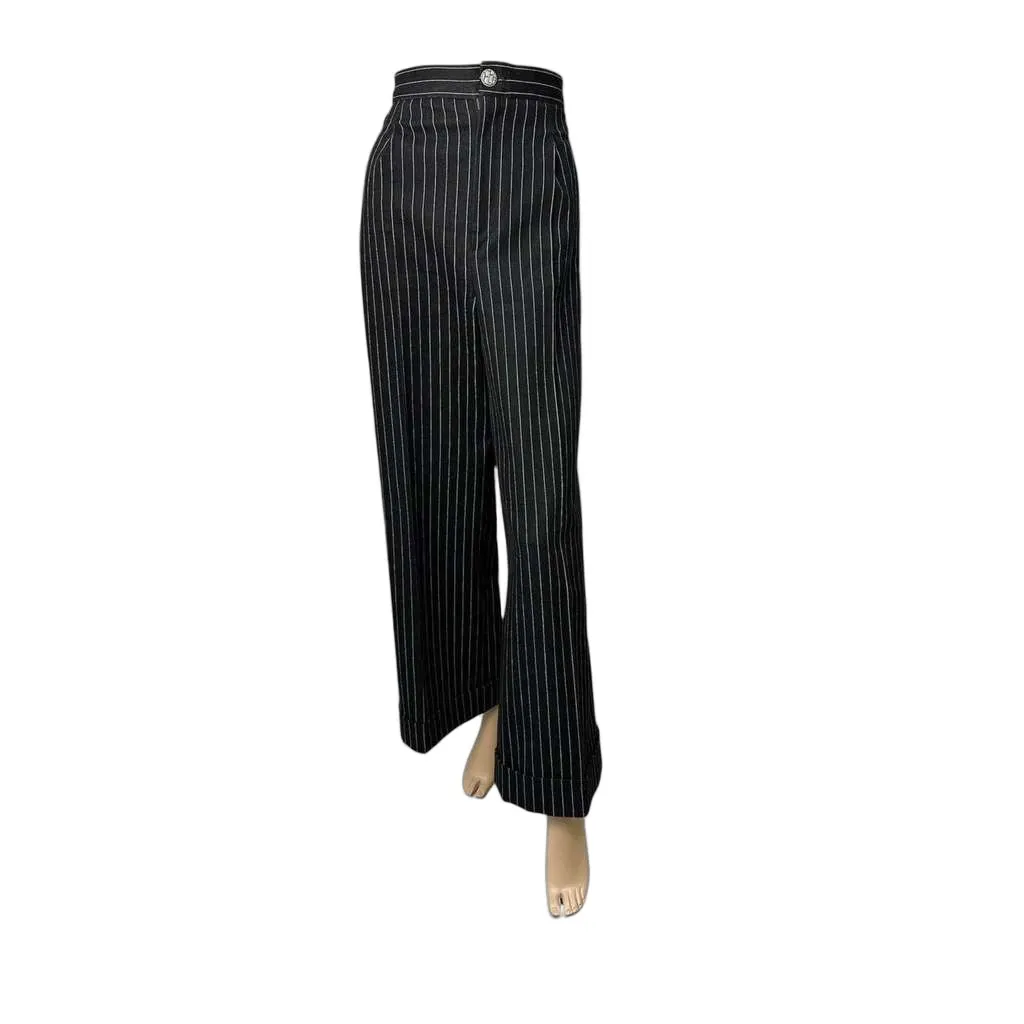 Chanel 2023 Striped Wide Leg Jeans Black Cotton Very good - Front View