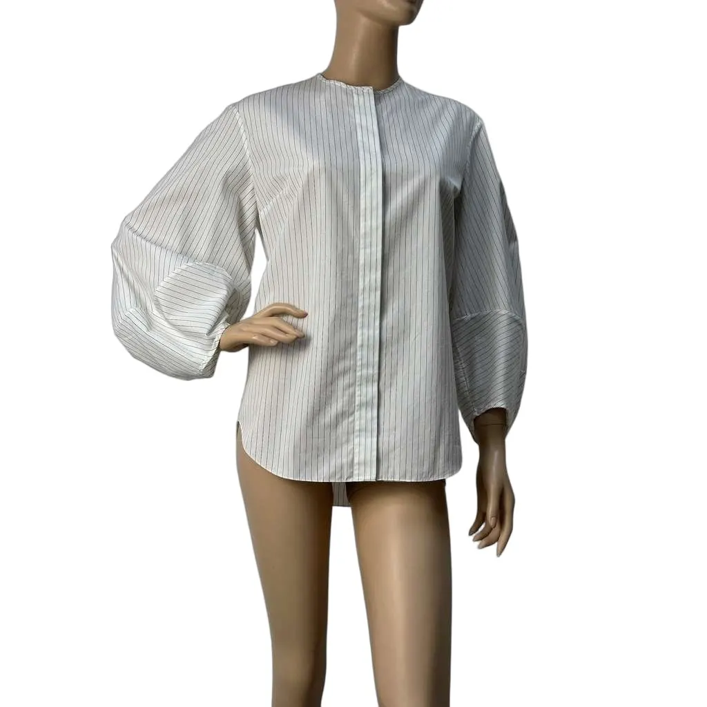 Dior Christian Striped Voluminous Sleeves Shirt Black Cotton Very good - Front View
