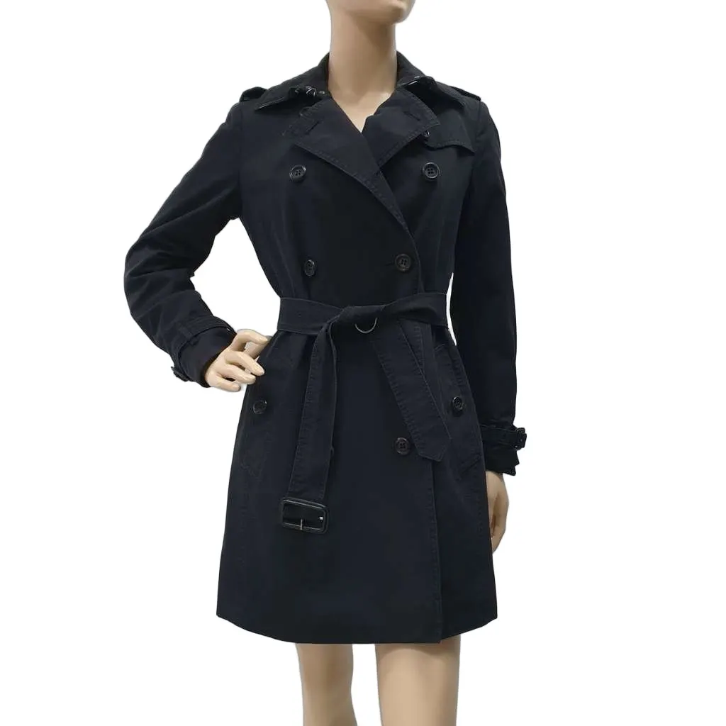 Burberry Double Breasted Trench Coat Black Cotton Very good - Front View