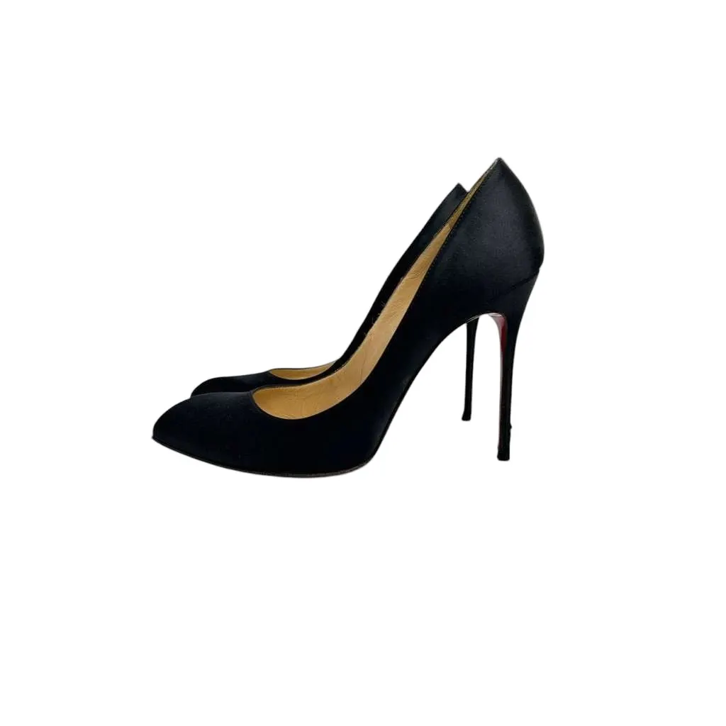 Christian Louboutin Stiletto Pumps Heels Black Satin Good - Front View