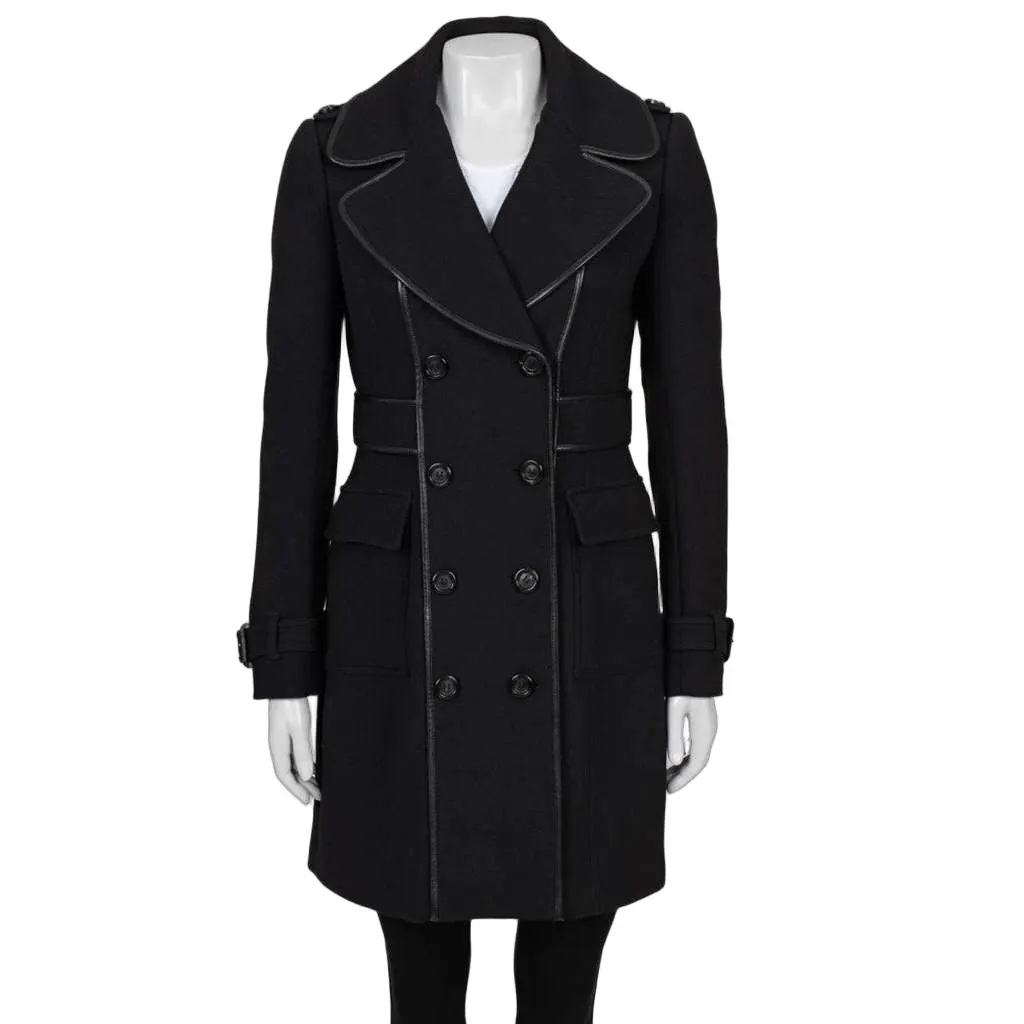 Burberry Double Breasted Blend Coat Black Wool Very good - Front View