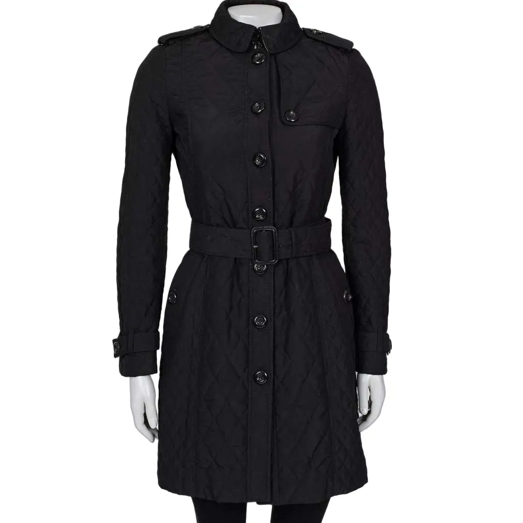 Burberry Quilted Belted Coat Black Polyester Very good - Front View