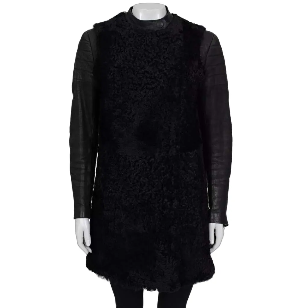 Celine Sleeves Coat Black Leather Good - Front View