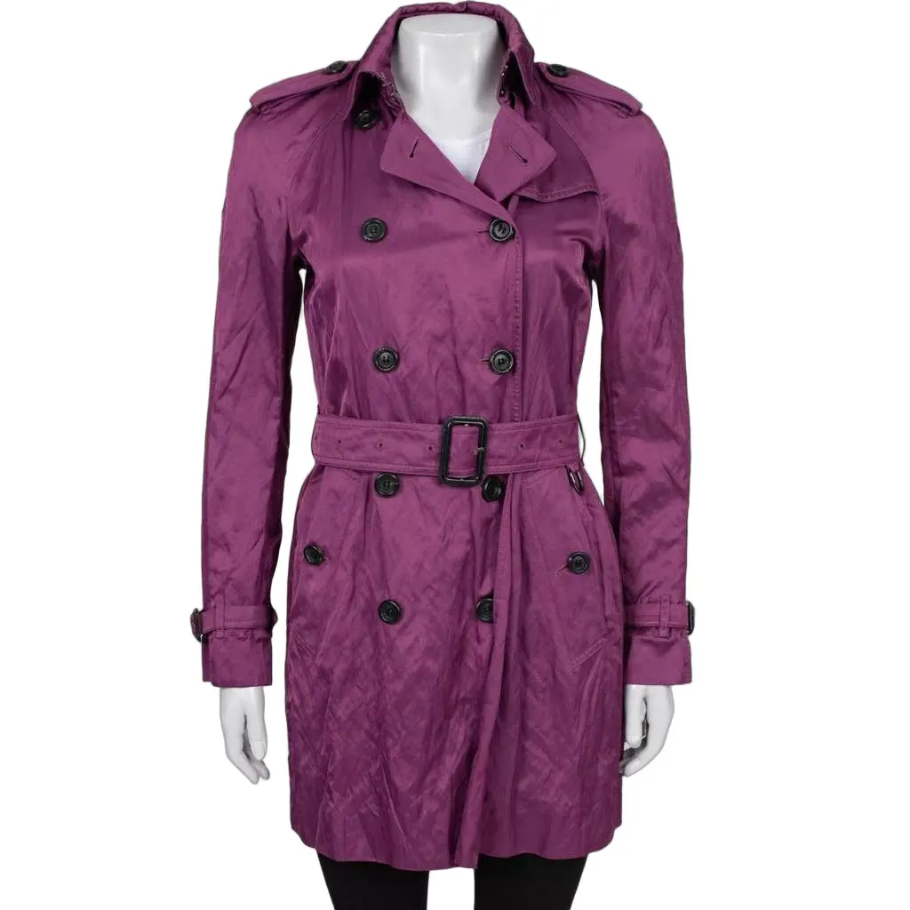 Burberry Double Breasted Trench Coat Purple Cotton Very good - Front View