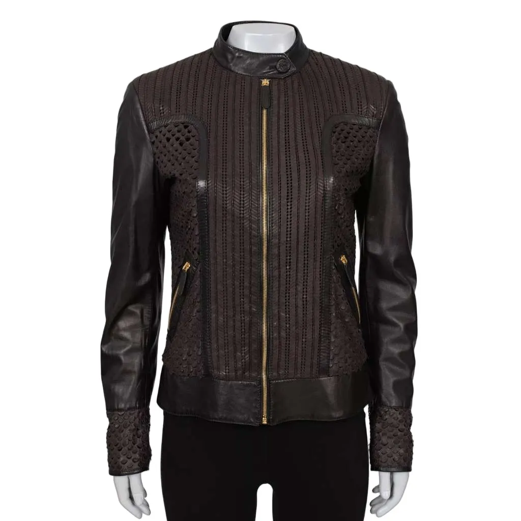 Roberto Cavalli Perforated Jacket Brown Leather Very good - Front View