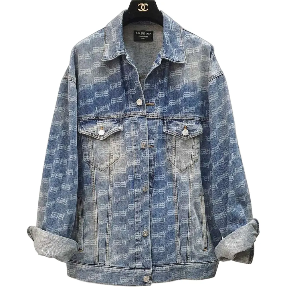 Balenciaga All Over Logo Oversized Jacket Black Denim Very good - Front View