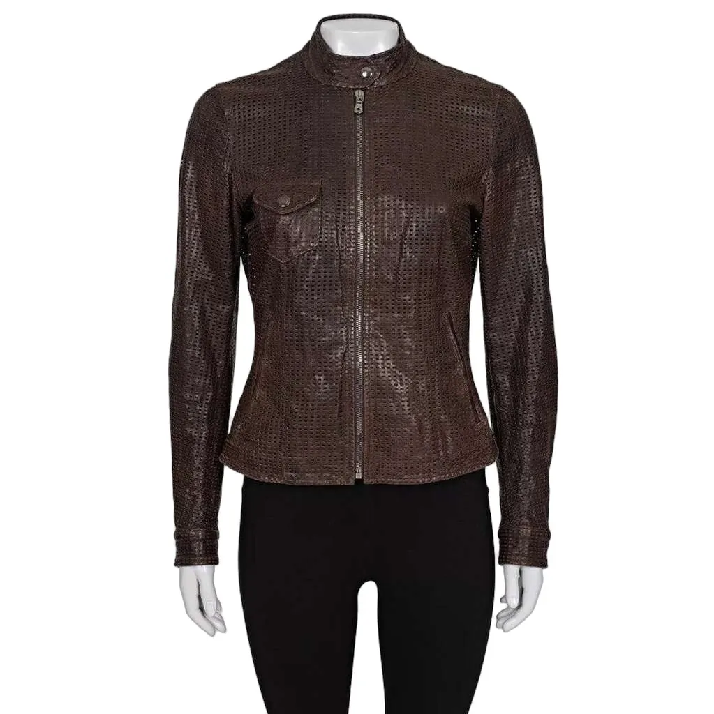 Dolce & Gabbana Perforated Jacket Brown Leather Good - Front View